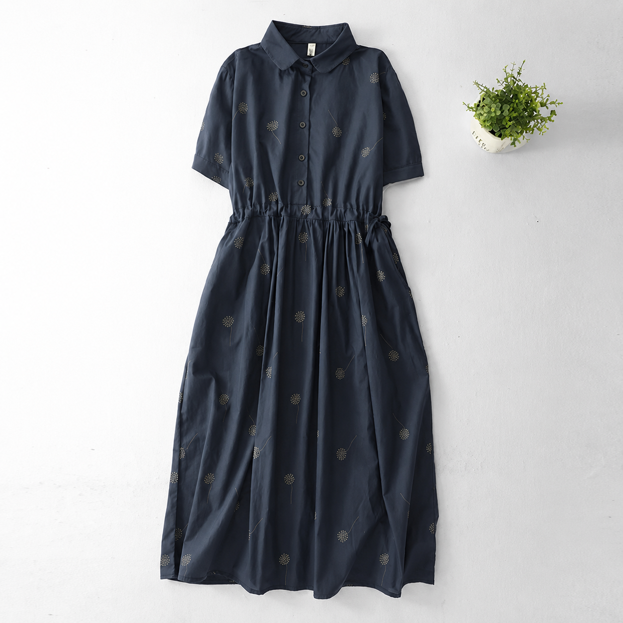 Women's Botanical Print Button-Front Shirt Midi Dress in Botanical Print – side view | Hensley London