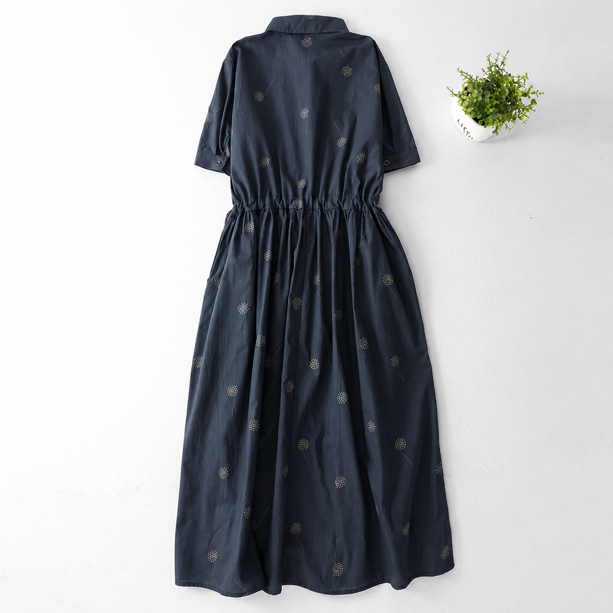 Women's Botanical Print Button-Front Shirt Midi Dress in Botanical Print – detail view | Hensley London