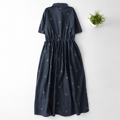 Women's Botanical Print Button-Front Shirt Midi Dress in Botanical Print – detail view | Hensley London