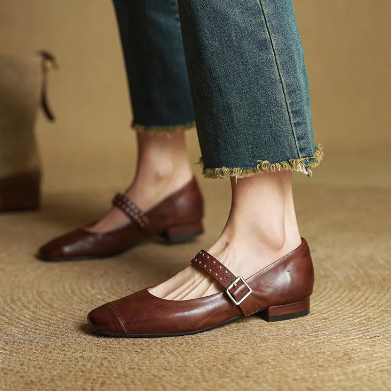 Women's Genuine Leather Mary Jane Pumps - side view | Hensley London