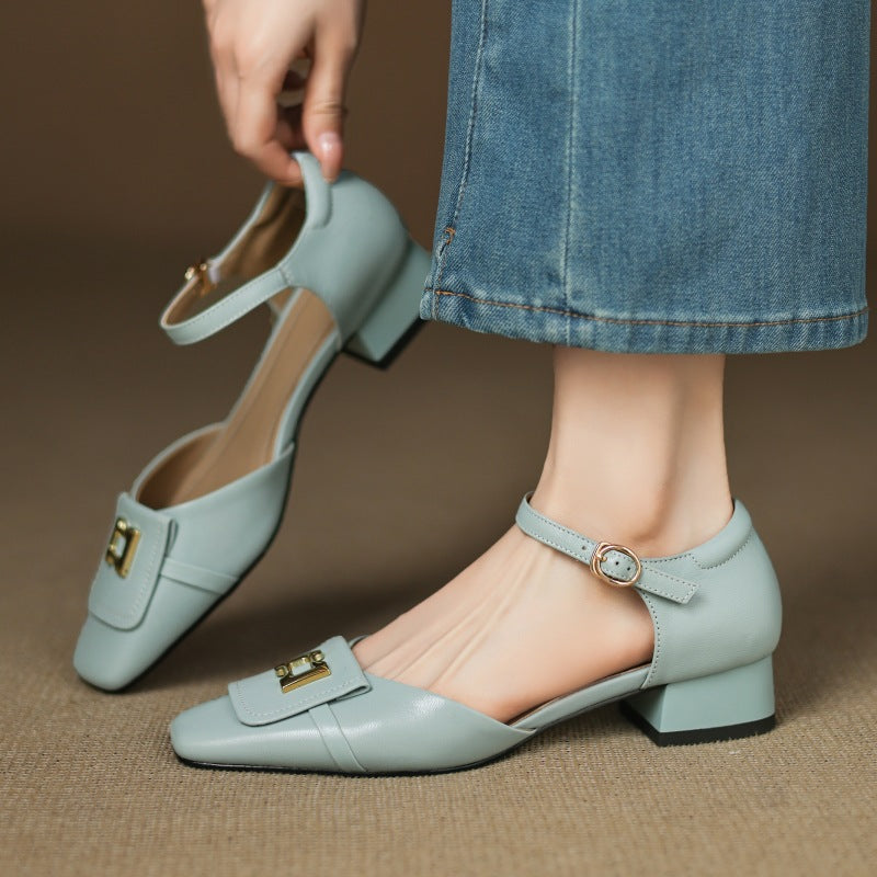 Women's Elvane Leather Buckle Mary-Janes – product view | Hensley London