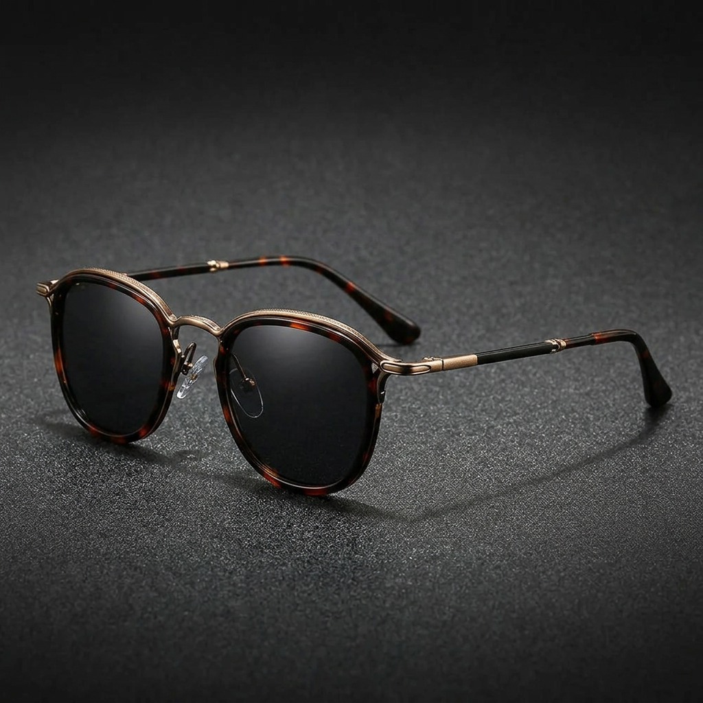 Men's Two-Tone Metal Round Sunglasses in Copper Tortoise – front view | Hensley London