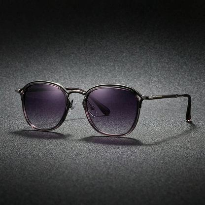 Men's Two-Tone Metal Round Sunglasses in Purple Gunmetal – front view | Hensley London