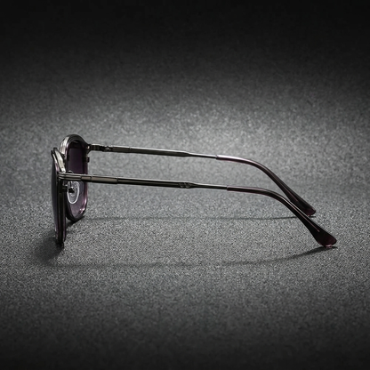 Men's Two-Tone Metal Round Sunglasses in Purple Gunmetal – side view | Hensley London