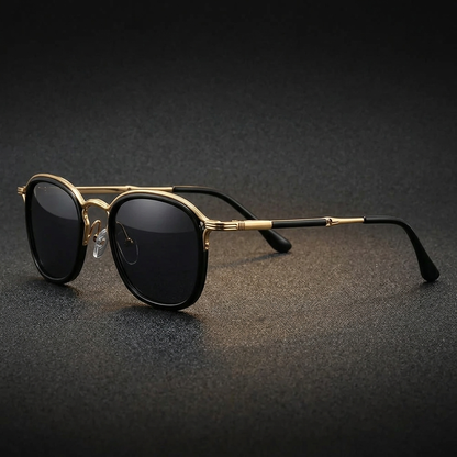 Men's Two-Tone Metal Round Sunglasses in Gold – front view | Hensley London