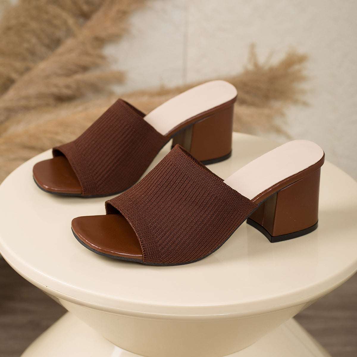 Women's Textured Open-Toe Block Heel Sandals - product view | Hensley London