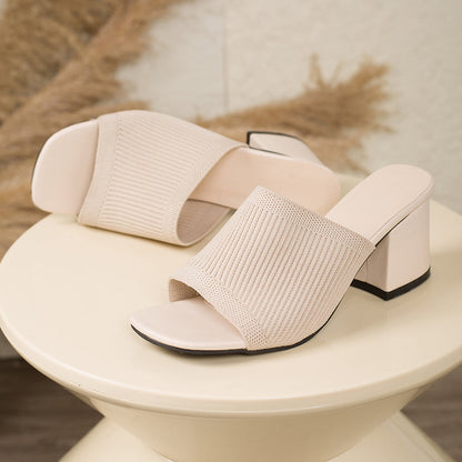 Women's Textured Open-Toe Block Heel Sandals - product view | Hensley London