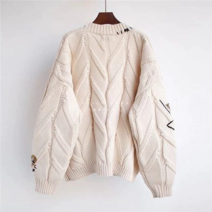 Embroidery Fashion Loose Winter Knitted Cardigan Sweater Jacket 5