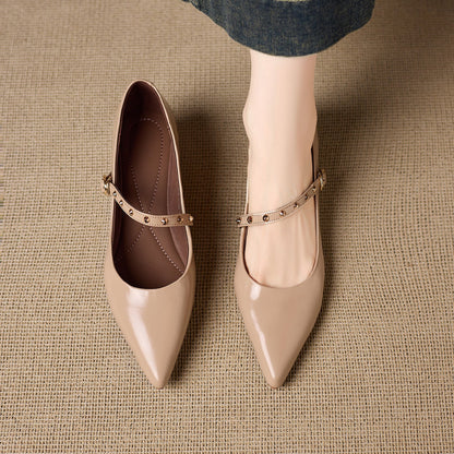Women's Genuine Leather Studded Mary Jane Flats – product view | Hensley London