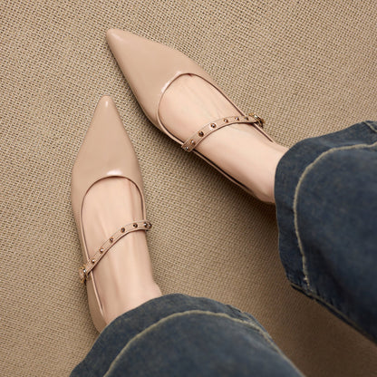 Women's Genuine Leather Studded Mary Jane Flats – product view | Hensley London