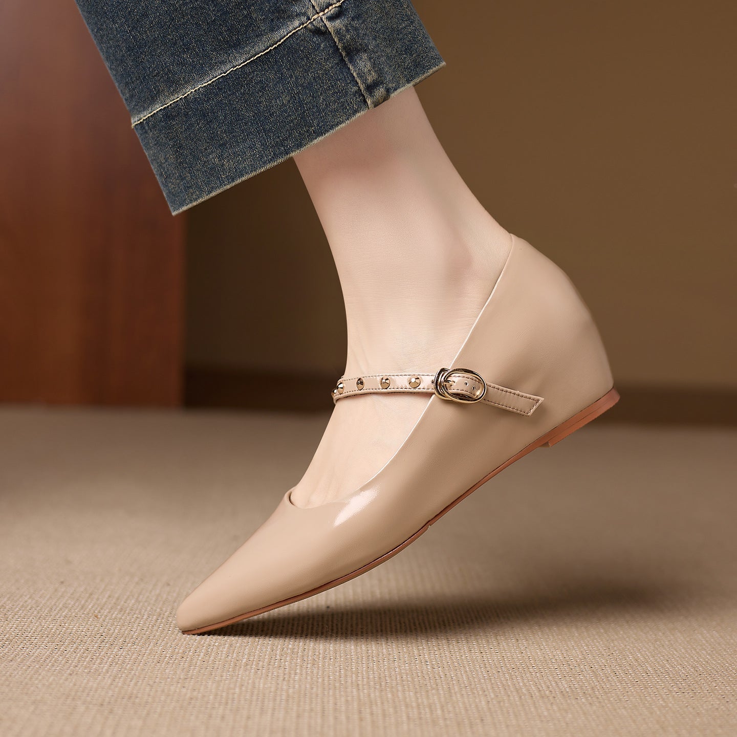 Women's Genuine Leather Studded Mary Jane Flats – product view | Hensley London