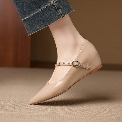 Women's Genuine Leather Studded Mary Jane Flats – product view | Hensley London