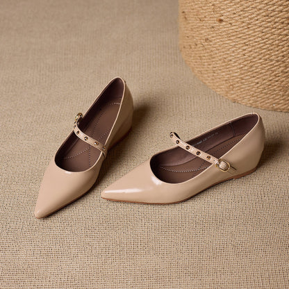 Women's Genuine Leather Studded Mary Jane Flats – product view | Hensley London