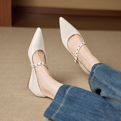 Women's Genuine Leather Studded Mary Jane Flats – product view | Hensley London