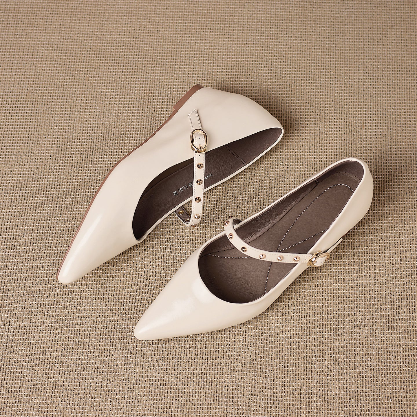 Women's Genuine Leather Studded Mary Jane Flats – product view | Hensley London