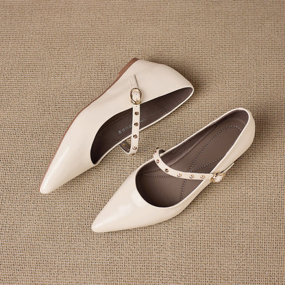 Women's Genuine Leather Studded Mary Jane Flats – product view | Hensley London