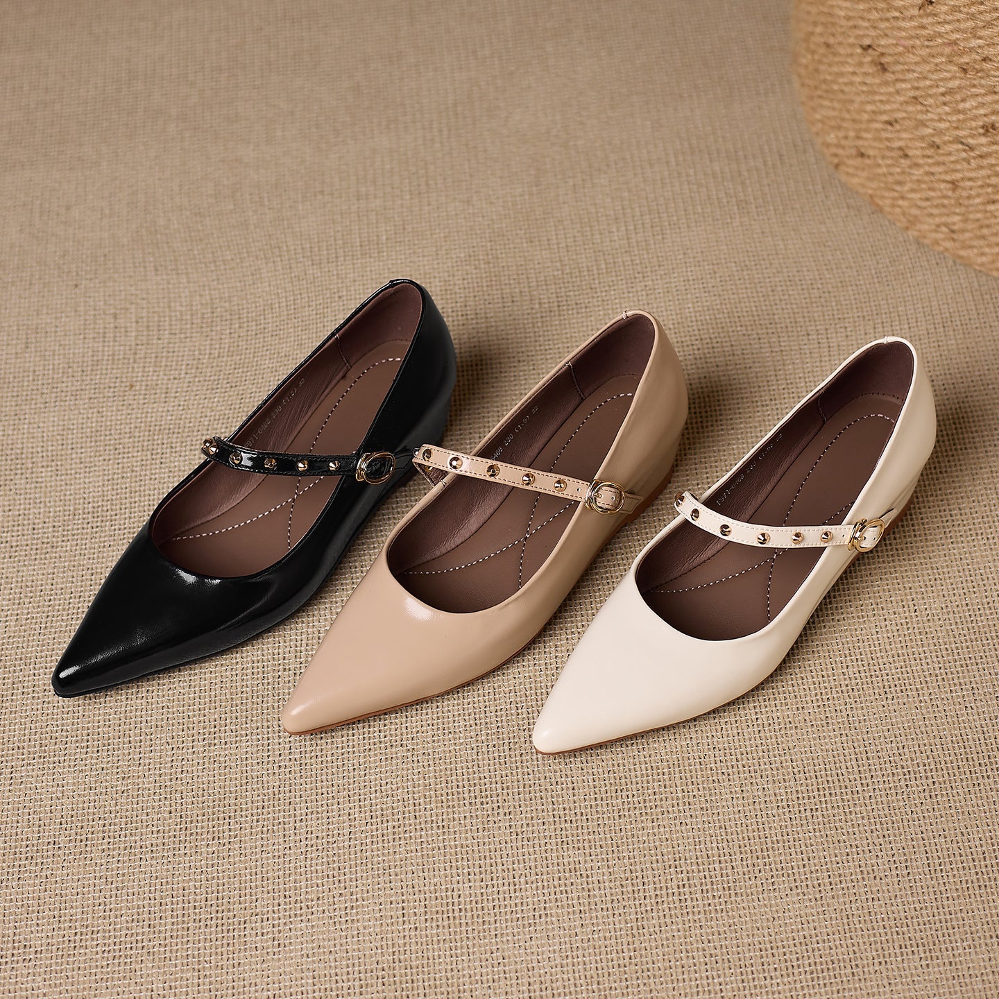 Women's Genuine Leather Studded Mary Jane Flats – product view | Hensley London