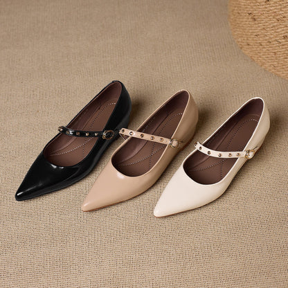 Women's Genuine Leather Studded Mary Jane Flats – product view | Hensley London