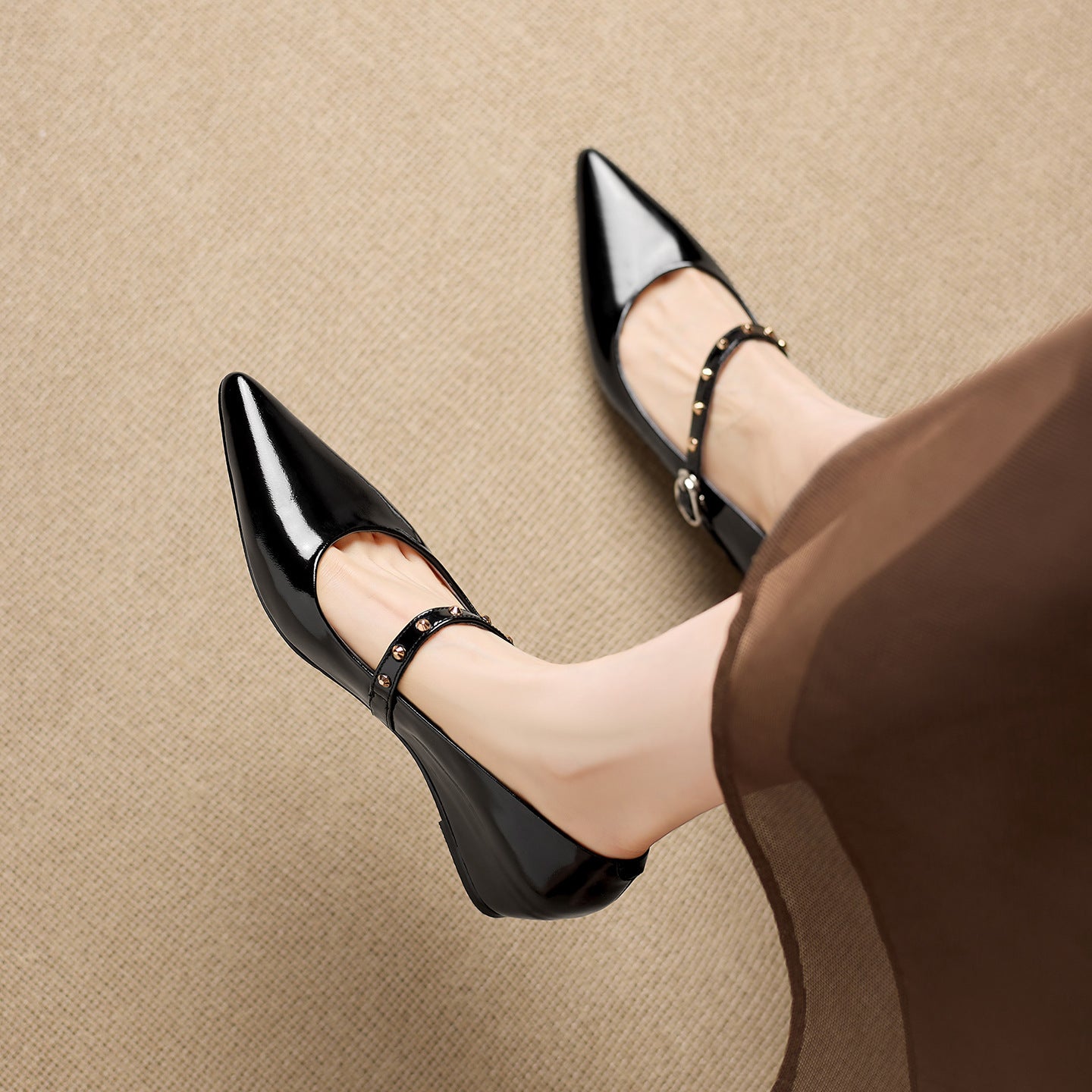 Women's Genuine Leather Studded Mary Jane Flats – product view | Hensley London
