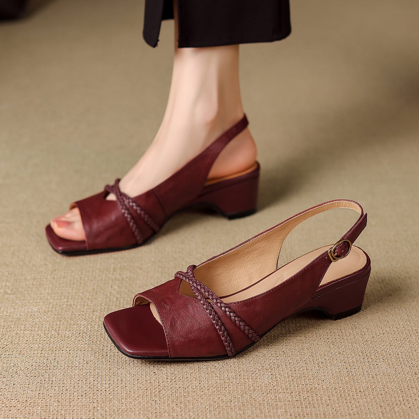 Women's Genuine Leather Slingback Sandals - front view | Hensley London