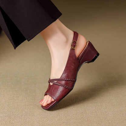 Women's Genuine Leather Slingback Sandals - angled view | Hensley London
