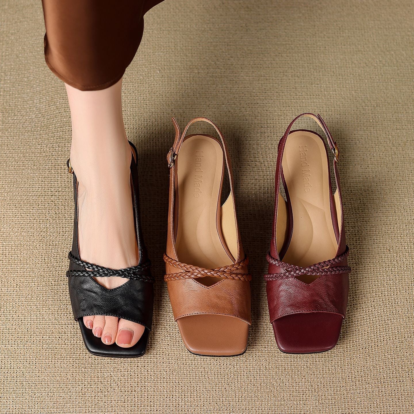Women's Genuine Leather Slingback Sandals - top view | Hensley London