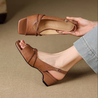 Women's Genuine Leather Slingback Sandals - braided strap detail | Hensley London