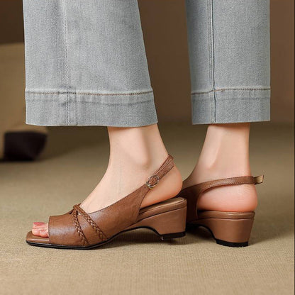 Women's Genuine Leather Slingback Sandals - heel view | Hensley London