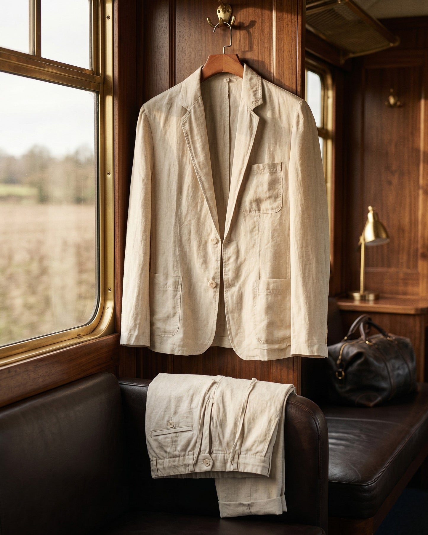 Men's Linen Two-Piece Suit Set in White – front view | Hensley London