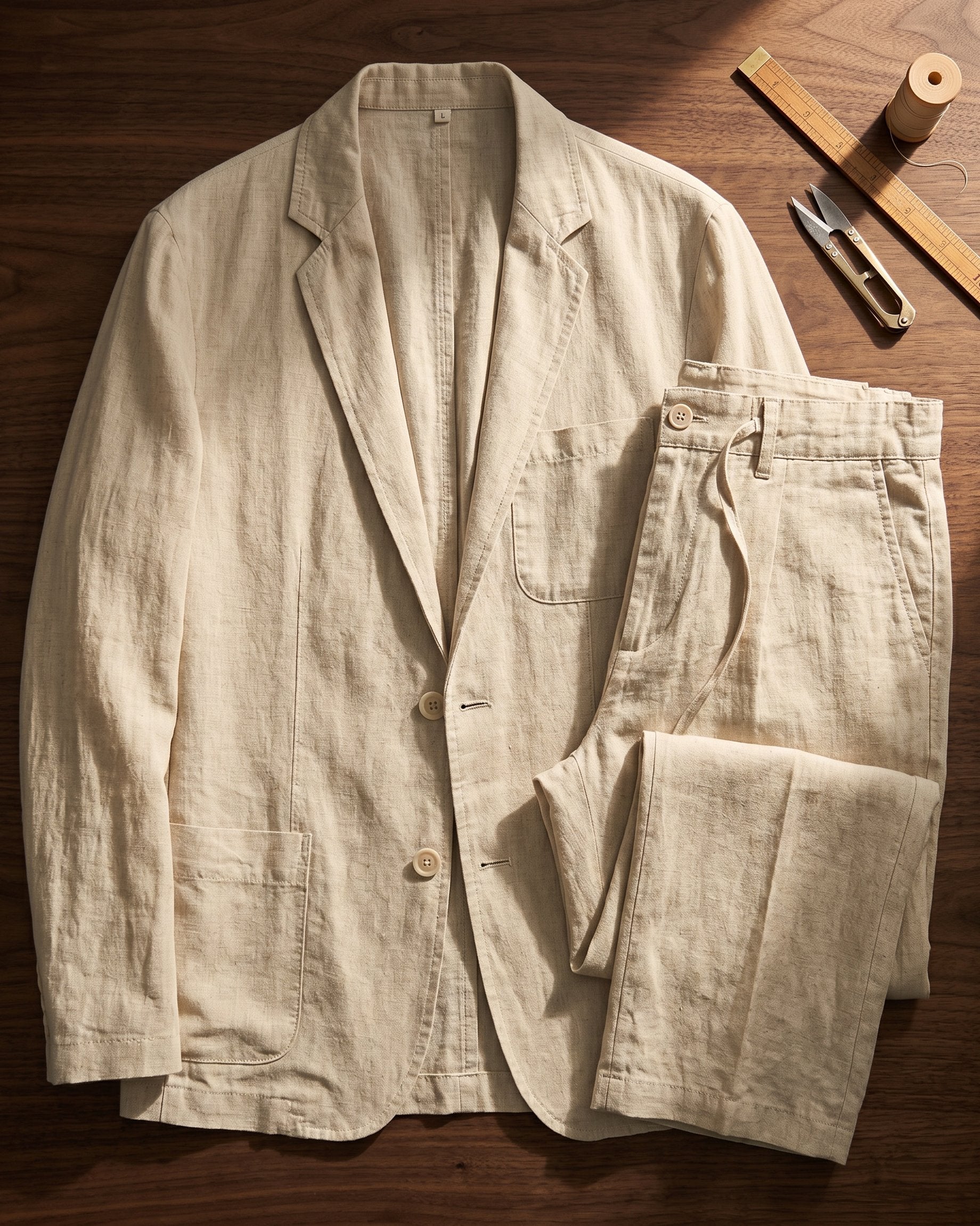 Men's Linen Two-Piece Suit Set in White – back view | Hensley London