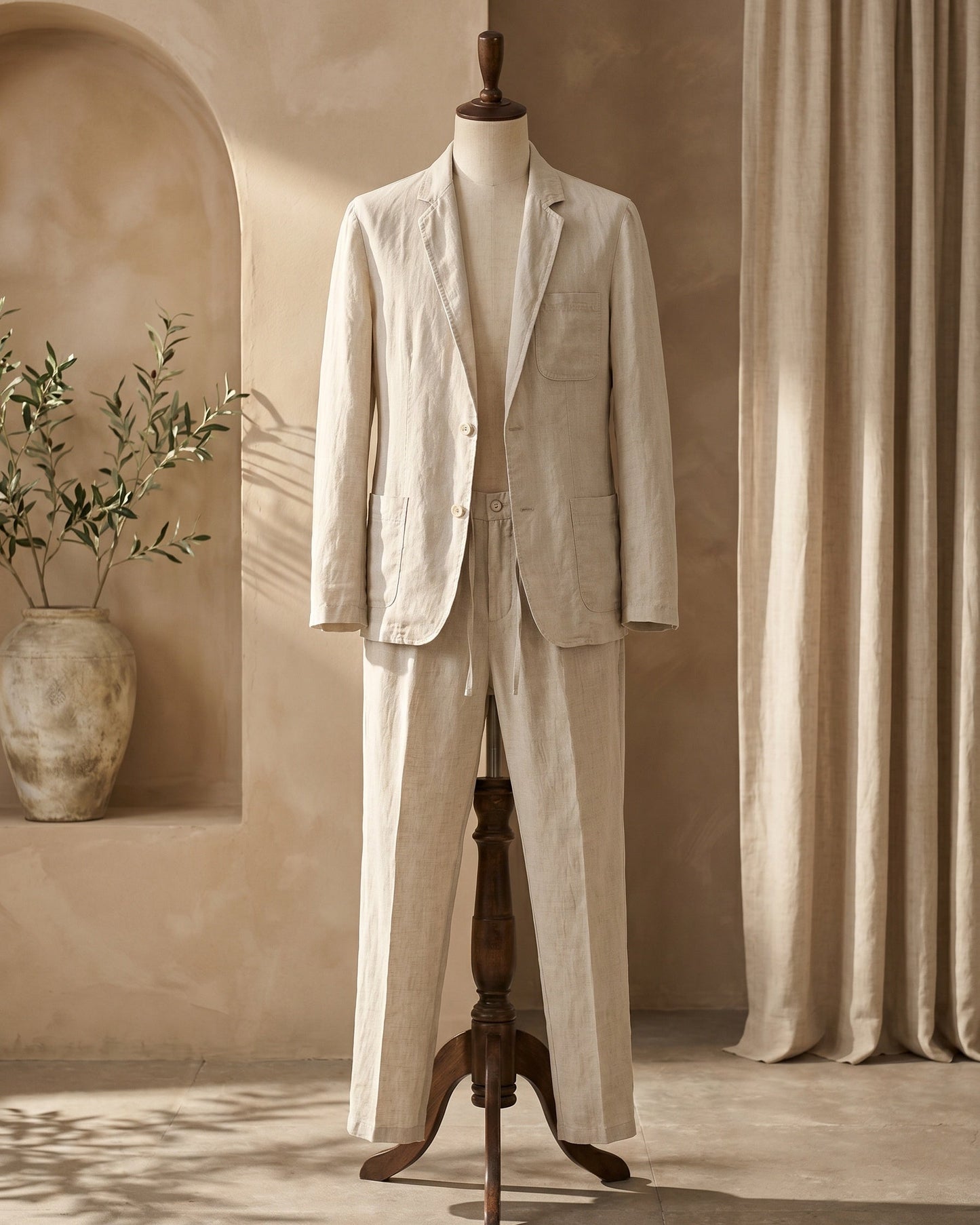 Men's Linen Two-Piece Suit Set – jacket detail | Hensley London