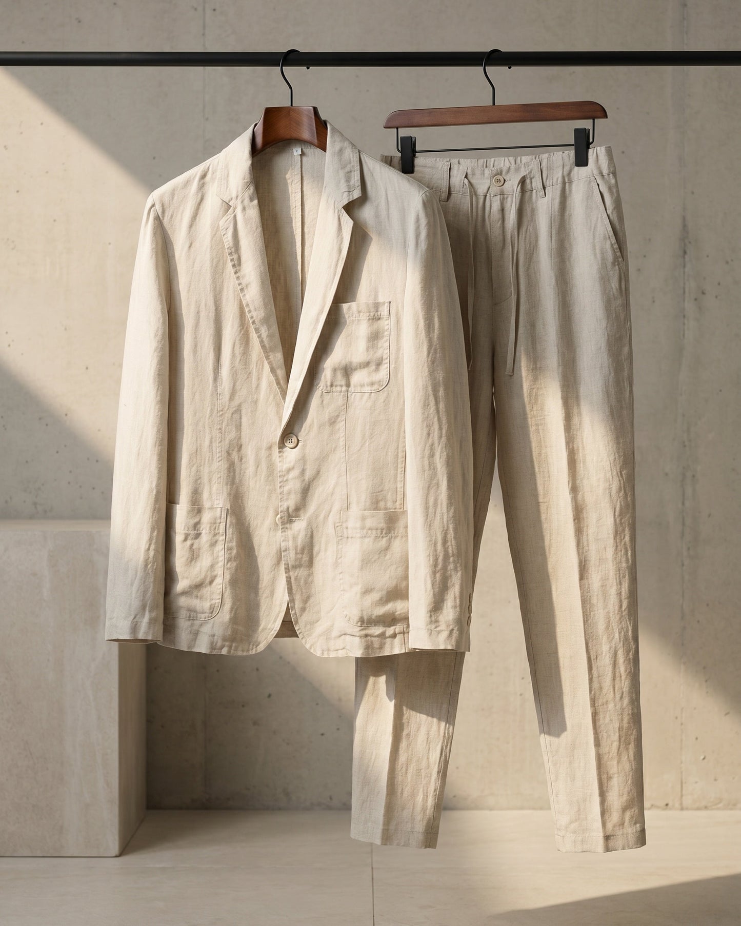 Men's Linen Two-Piece Suit Set – trouser detail | Hensley London