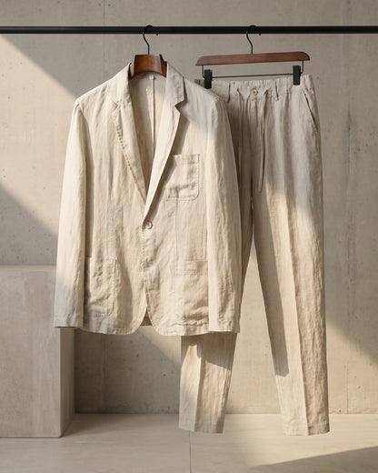 Men's Linen Two-Piece Suit Set – trouser detail | Hensley London