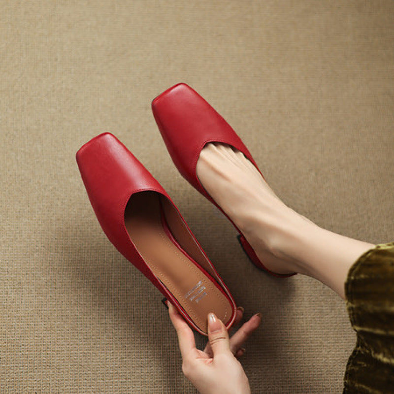 Women's Genuine Leather Square-Toe Mule Heels – product view | Hensley London