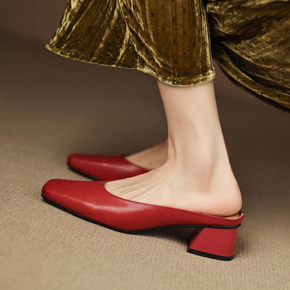 Women's Genuine Leather Square-Toe Mule Heels – product view | Hensley London