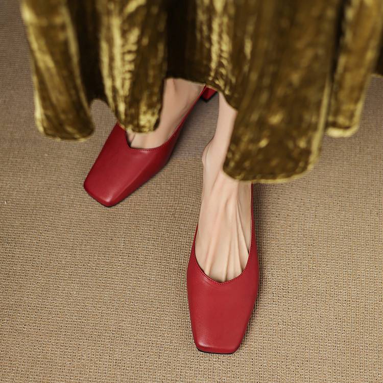 Women's Genuine Leather Square-Toe Mule Heels – product view | Hensley London