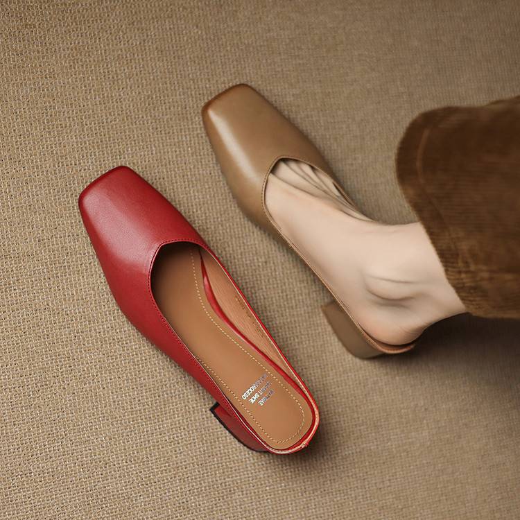 Women's Genuine Leather Square-Toe Mule Heels – product view | Hensley London