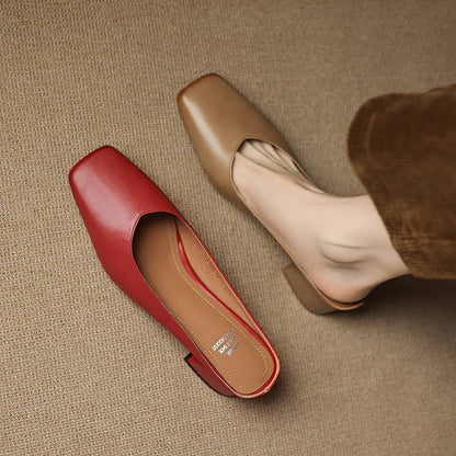 Women's Genuine Leather Square-Toe Mule Heels – product view | Hensley London