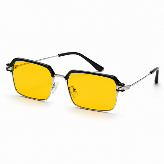Women's Metal Rectangle Sunglasses – angled front view | Hensley London