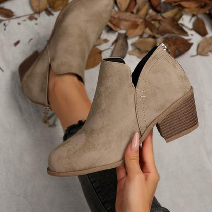 Women's Faux Leather Fringe-Zip Ankle Boots in Khaki - product view | Hensley London