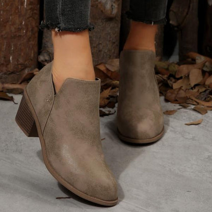 Women's Faux Leather Fringe-Zip Ankle Boots in Khaki - additional view 2 | Hensley London