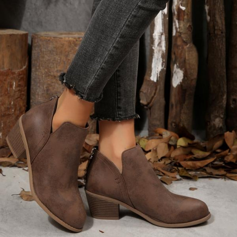 Women's Faux Leather Fringe-Zip Ankle Boots in Khaki - additional view 3 | Hensley London