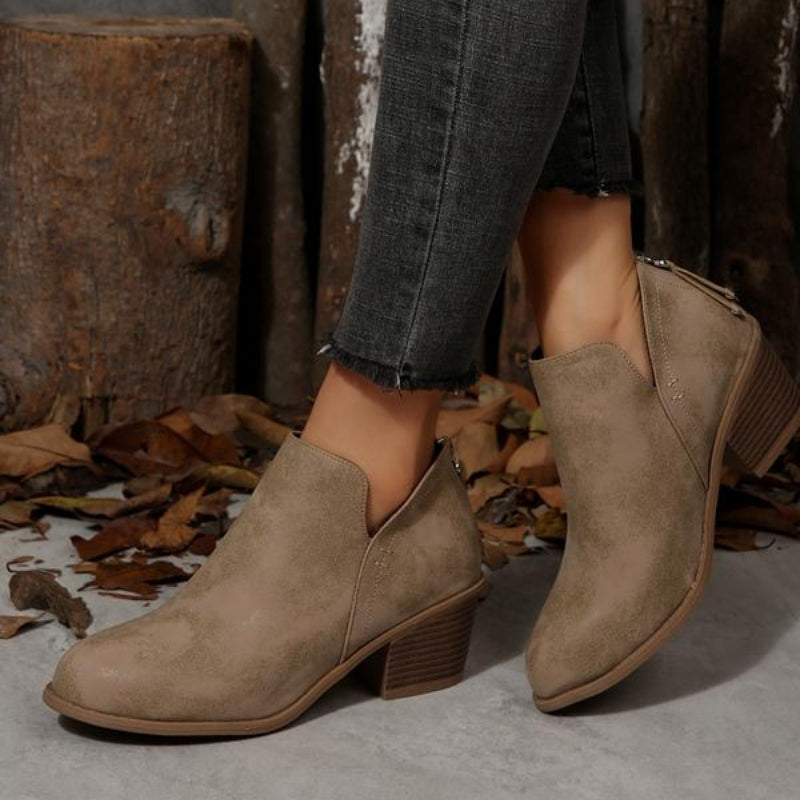 Women's Faux Leather Fringe-Zip Ankle Boots in Khaki - additional view 5 | Hensley London