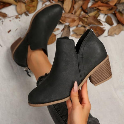 Women's Faux Leather Fringe-Zip Ankle Boots in Black - additional view 6 | Hensley London