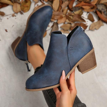 Women's Faux Leather Fringe-Zip Ankle Boots in Navy Blue - additional view 7 | Hensley London