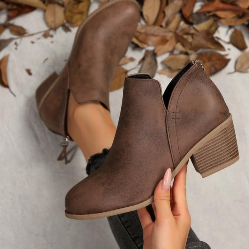 Women's Faux Leather Fringe-Zip Ankle Boots in Coffee - additional view 8 | Hensley London