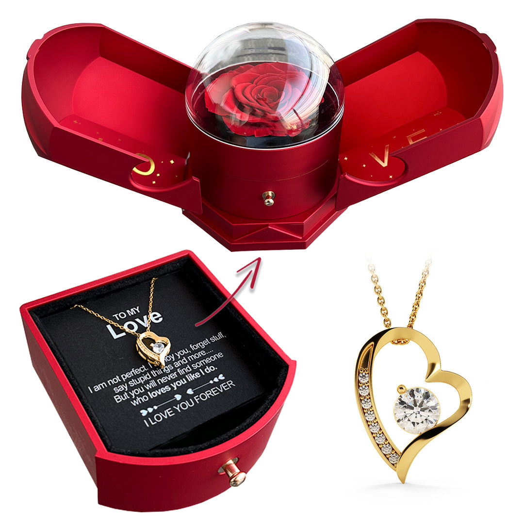 Eternal Rose Gift Box with Diamond Heart Necklace – Romantic Keepsake Gift Set for Her 0