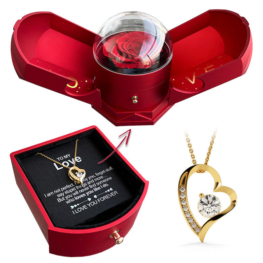 Eternal Rose Gift Box with Diamond Heart Necklace – Romantic Keepsake Gift Set for Her 0