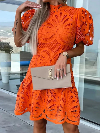 Women's White Puff Sleeve Dress Embroidered Lightweight Cotton Summer - 2