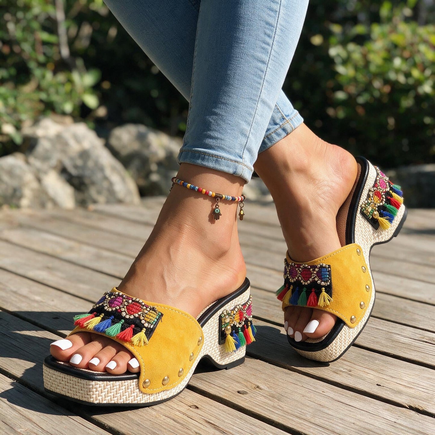 Women's Boho Platform Heels sole and platform detail | Hensley London